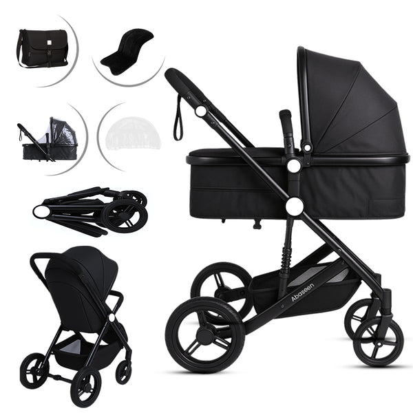 Baby Stroller Pram 3 in 1 Travel System Buggy Car Seat Black Pushchair