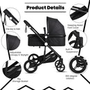 Baby Stroller Pram 3 in 1 Travel System Buggy Car Seat Black Pushchair