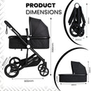 Baby Stroller Pram 3 in 1 Travel System Buggy Car Seat Black Pushchair