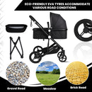 Baby Stroller Pram 3 in 1 Travel System Buggy Car Seat Black Pushchair