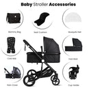 Baby Stroller Pram 3 in 1 Travel System Buggy Car Seat Black Pushchair