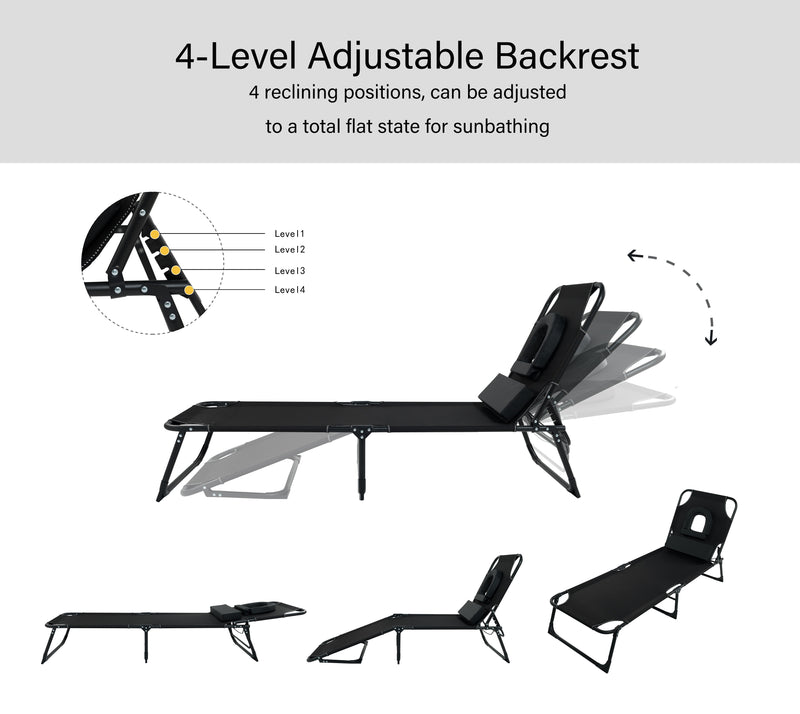 Abaseen Foldable Sun Loungers for Garden | 4 Reclining Positions | Sun Lounger Chair with Padded Face Hole | Folding Metal Frame | Extra Cushions | NO Assembly Required