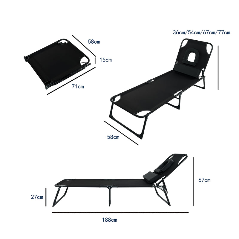 Abaseen Foldable Sun Loungers for Garden | 4 Reclining Positions | Sun Lounger Chair with Padded Face Hole | Folding Metal Frame | Extra Cushions | NO Assembly Required