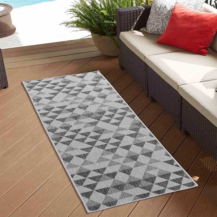 Abaseen Sky Triangle Grey Rugs - Indoor / Outdoor Runner 