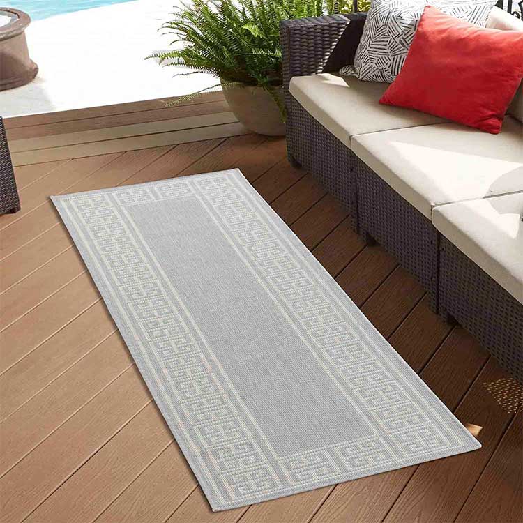 Abaseen Sky Border Jute Grey - Indoor / Outdoor Runner Rugs Main Silver