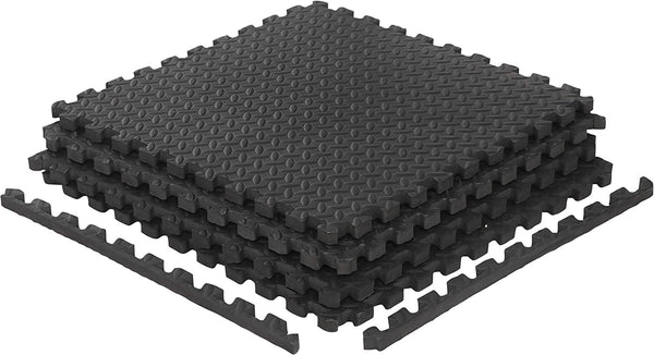 Black Interlocking Foam Gym Mats For Exercise - Abaseen ( 60x60cm)