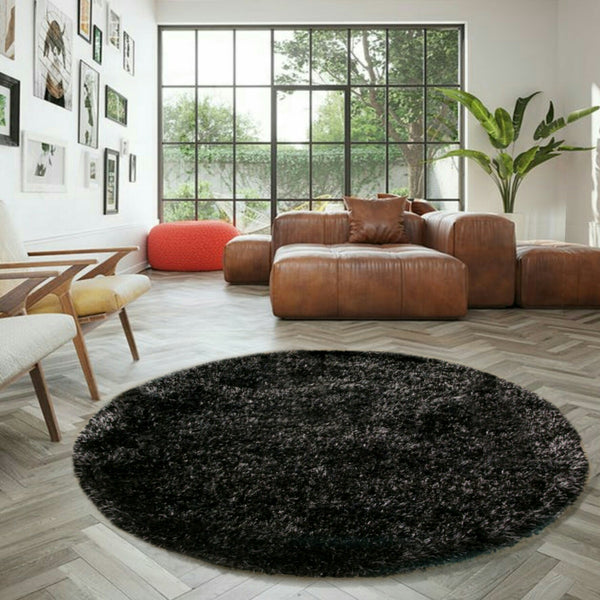 Abaseen Anthracite Round Rugs - 120cm