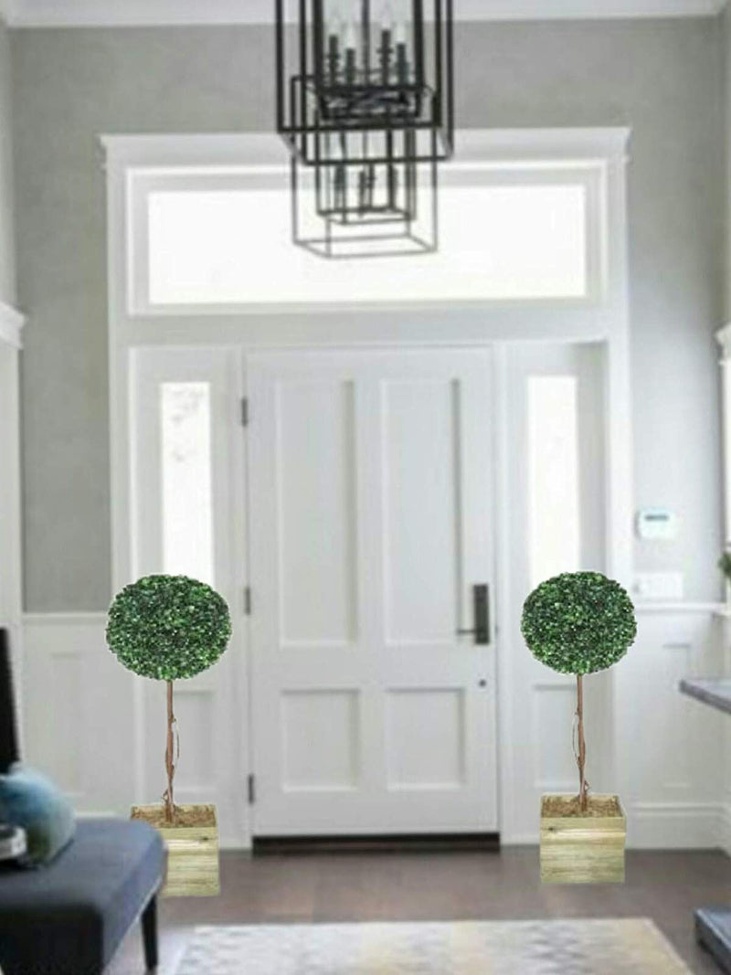 Abaseen 2 x Elegant Artificial Ball Trees - 3ft Topiary Ball trees includes wooden bases