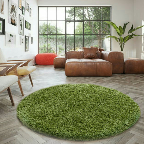 Abaseen Green Shaggy Rugs 120cm Round Rugs
