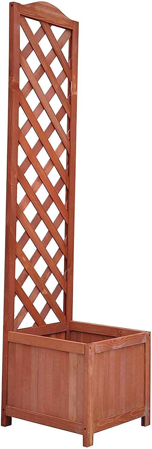 Lattice Wooden Planter Box For Outdoor Garden Flowers And Herbs Plants