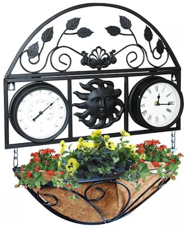 Decoration Of Garden with Wall Planter with Clock & Thermometer